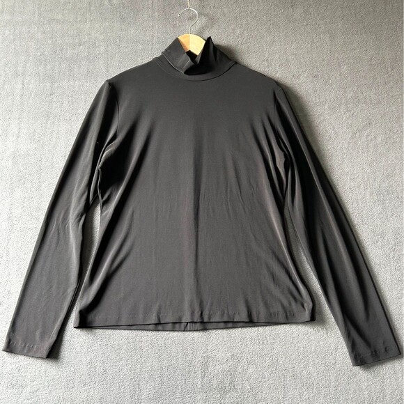 Norma Kamali Turtleneck Black Stretch Knit Neck Zip Long Sleeve-Women's Size XL - Picture 2 of 7